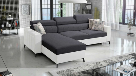 Ecksofa mit Schlaffunktion Savona graphit/weiß links elegantes Ecksofa verstellbare Kopfstützen Ziernähte 