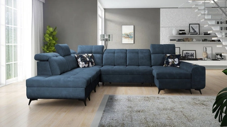Ecksofa mit Schlaffunktion Buffalo X blau rechte Seite funktionelles und bequemes Ecksofa für einen Raum mit Bettzeugcontainern