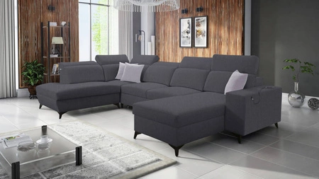 Ecksofa mit Schlaffunktion Kelly Sleek VI graphit rechte Seite modernes Design Ecksofa für Wohnzimmer mit verstellbaren Kopfstützen