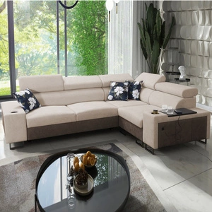 Ecksofa mit Schlaffunktion Flavio II beige/braun rechts bequemes Ecksofabett offene Bar an der Seite des Möbels
