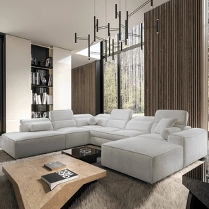 Ecksofa mit Schlaffunktion Viano X grau Esche rechts Design Ecksofa für Wohnzimmer im modernen Stil verstellbare Kopfstützen