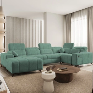 Ecksofa mit Schlaffunktion Penejos IV grün linksseitig stilvolles Ecksofa mit zwei Bettkästen strapazierfähiger Stoff