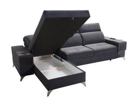 Ecksofa mit Schlaffunktion Elgin graphite linkes Ecksofa mit verstellbaren Kopfstützen praktische Schubladen in den Möbelseiten