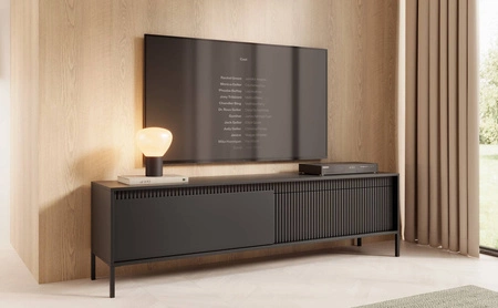 RTV Schrank Sesti 187 cm schwarz originelles Design industrieller Stil TV-Schrank idealer Schrank für kühne Arrangements