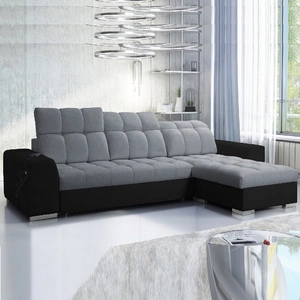 Ecksofa mit Schlaffunktion Luigi grau / schwarz rechtes Ecksofa mit zwei Bettkästen Stoff mit interessanter Struktur