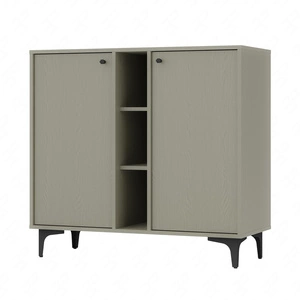 Kommode Kioto I 100 cm Eukalyptus modernes Design praktische Ablagen schwarze Griffe Metallbasis