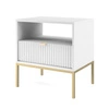 Lovro Nachttisch mit Schublade weiß geschmackvoll geriffelt Dekor ideal Schlafzimmer Schrank Gold Metall Zubehör