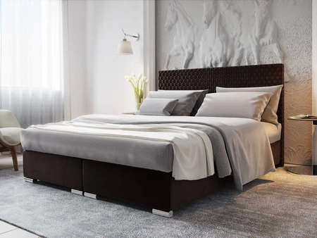 Boxspringbett Fargo 140x200 braun Bett im modernen skandinavischen Stil mit markantem Kopfteil