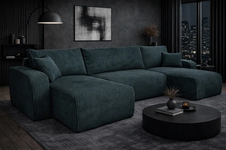Ecksofa mit Schlaffunktion Fiesta U XL grau elegantes Ecksofa für Wohnzimmer mit Bettzeugablage Cordstoff