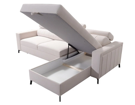 Ecksofa mit Schlaffunktion Savona graphit/weiß rechts elegantes Ecksofa mit verstellbaren Kopfstützen Ziernähte