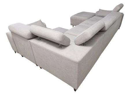 Ecksofa mit Schlaffunktion Castel IV blau linke Seite stilvolles Ecksofa mit Bettzeugcontainern und verstellbaren Kopfstützen