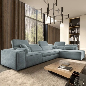 Ecksofa mit Schlaffunktion Viano XI grau blau rechte Ecke trendy und stilvoll mit verstellbaren Kopfstützen Zierkissen