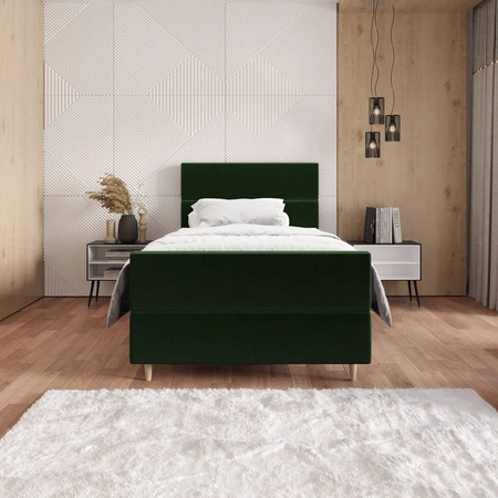 Boxspringbett Benet 90x200 flaschengrün im modernen skandinavischen Stil mit gepolstertem Kopf- und Fußteil Bett mit Staukasten