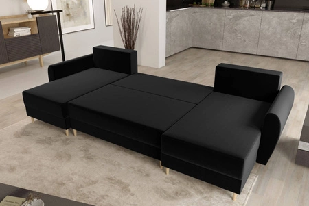 Ecksofa mit Schlaffunktion Rovigo U schwarz elegantes Ecksofa in skandinavischer Form mit garantiertem Komfort großes Bettzeugfach