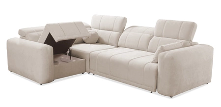 Ecksofa mit Schlaffunktion Cetara II blau linke Seite stilvolles Design verschiebbare Rückenlehnen verstellbare Kopfstützen und Bettzeugbehälter