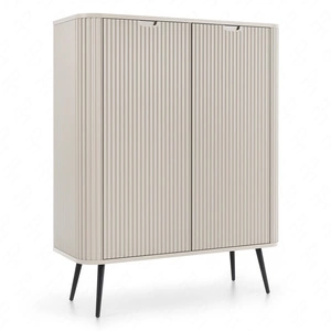 Zoya 103 cm beige Kommode elegantes Design ovale Form auf schwarzen Metallbeinen geschmackvolle geriffelte Front gesetzt