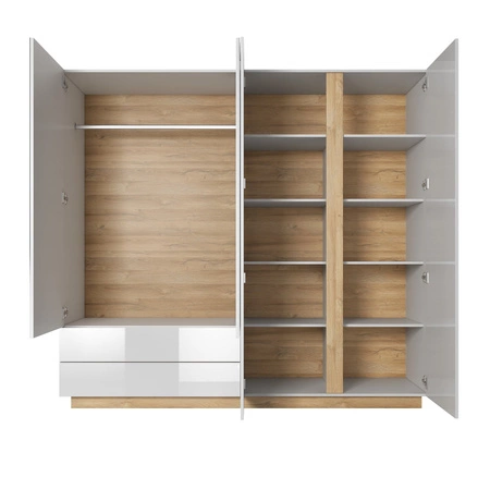 Spiegelschrank Adria 220 cm weiß glänzend / Eiche grandson modernes Möbeldesign Garderobenkanten mit speziellem ABS-Furnier verarbeitet