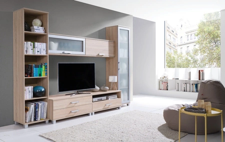 Hängeregal mit Tür Maximus 100 cm Eiche sonoma light modernes Design Kante mit Spezialfurnier eingefasst Elemente aus gehärtetem Sicherheitsglas