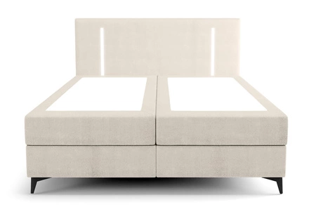 Boxspringbett Norco 180x200 beige stilvolles Bett mit einem Staufach Beleuchtung im Kopfteil fügt eine einzigartige Note