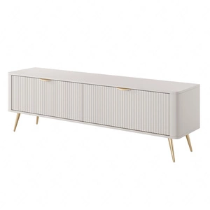 RTV-Schrank Lante 163 cm beige Designer-TV-Schrank im trendigen Stil abgerundete Kanten der massiven geschmackvollen geriffelten Front