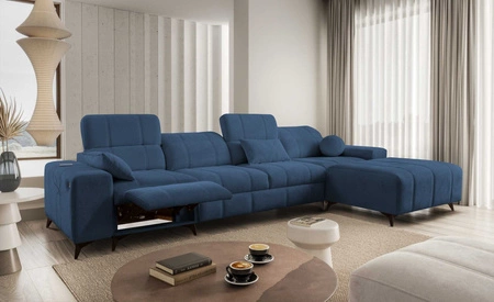 Ecksofa mit Schlaffunktion Penejos XII Lux blau rechtes Stilvolles Schlafsofa mit komfortablem ausziehbarem Fußteil