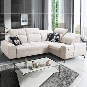 Ecksofa mit Schlaffunktion Buffalo II creme rechts funktionelles und stilvolles Ecksofa mit verstellbaren Kopfstützen