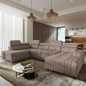 Ecksofa mit Schlaffunktion Castel VI hellbraun rechts Ecksofa bequem und elegant mit zwei Bettkästen