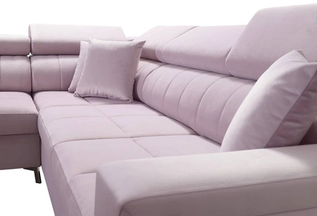 Nausa II Ecksofa mit Schlaffunktion marineblau links Samt Ziernähte auf der Sitzfläche Ecksofa mit Bettzeugbehälter