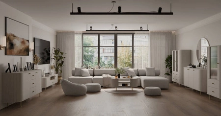 Vitrine Ovalio 97 cm beige stilvolles Design sichere Hartglasvitrine in ovaler Form mit Zierfräsung