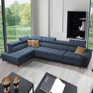 Ecksofa mit Schlaffunktion Bolmso XI blau linke Seite stilvolles Design Ecksofa mit Schublade und Bettzeugcontainer