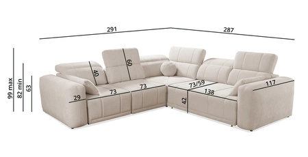Ecksofa mit Schlaffunktion Cetara III cremefarben links Ergonomisches Ecksofa mit verschiebbarer Rückenlehne und verstellbaren Kopfstützen