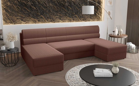 Ecksofa mit Schlaffunktion Fogu U Indisch rosa bequemes und stilvolles Ecksofa mit einfachem Design Cordstoff Bettzeug Container