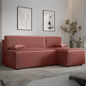 Ecksofa mit Schlaffunktion Brandon Indian Pink rechte Ecke dreidimensionaler Stoff mit ausdrucksstarken Streifen Bettzeugbehälter