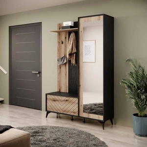 Garderobe Gusto 134 cm Schwarz / Eiche Evoke Funktionales und ideales Möbelstück für moderne klassische und skandinavische Innenräume dekoratives Fichtendekor