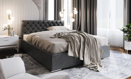 Polsterbett Alvorada 140x200 grau mit Staukasten im modernen skandinavischen Stil mit gestepptem Kopfteil