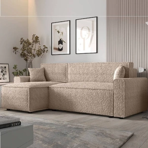 Ecksofa mit Schlaffunktion Brandon Bis beige linke Seite weicher Stoff mit charakteristischer Schlingenoberfläche Bettzeugbehälter