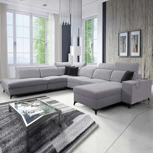 Ecksofa mit Schlaffunktion Kelly Sleek X grau Esche rechts extrem elegantes Ecksofa für Wohnzimmer mit verstellbaren Kopfstützen