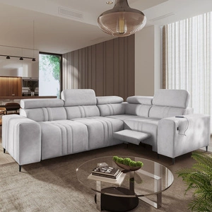 Ecksofa mit Schlaffunktion Castel II Lux grau Esche rechts komfortables Ecksofa für das Wohnzimmer mit bequemer ausziehbarer Fußstütze