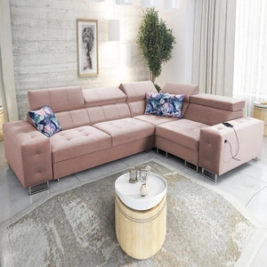 Ecksofa mit Schlaffunktion Hampton II quarzrosa rechte Seite stilvolles Ecksofa Bett weicher Samtpolsterung Stoff