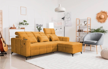Ecksofa mit Schlaffunktion Laredo gelb rechte Ecke komfortables und stilvolles Schlafsofa mit Bettzeugcontainer