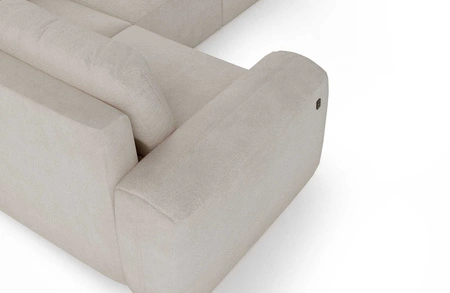 Ecksofa mit Schlaffunktion Arbon II cremefarbenes Sofa links Stilvolles Design markante runde Form Behälter für Bettzeug
