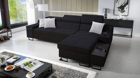 Ecksofa mit Schlaffunktion Alcamo schwarz rechts elegantes und stilvolles Ecksofa mit einer ausziehbaren praktischen Schublade an der Seite des Möbels