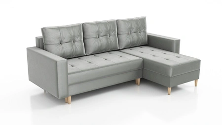 Ecksofa mit Schlaffunktion Vaso hellgrau universal bequemes Ecksofa für Wohnzimmer im skandinavischen Stil großes Bettzeugfach