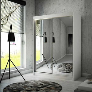 Schiebeschrank Avila 150 cm weiß Ergonomischer und sehr funktioneller Schrank in moderner Form mit geometrischen Formen