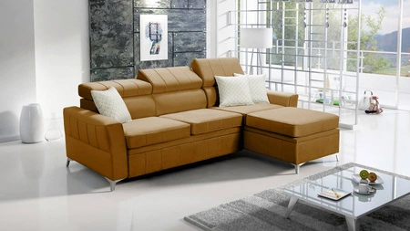 Ecksofa mit Schlaffunktion Rava honey rechts Samt komfortables und funktionelles Ecksofa mit verstellbaren Kopfstützen