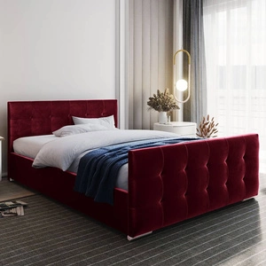 Verlan 160x200 Polsterbett in Burgunderrot mit Staukasten im modernen skandinavischen Stil mit gestepptem Kopf- und Fußteil