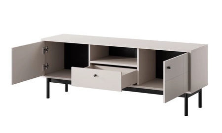 Modesta Möbelset beige minimalistisches Design mit dezenten Farben geriffeltes gehärtetes Glas hohe Holzbeine hervorgehoben