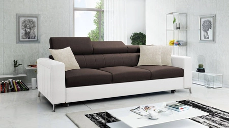 Sofa mit Schlaffunktion Savona braun / weiß bequemes Sofa für Wohnzimmer bietet Komfort beim Entspannen verstellbare Kopfstützen