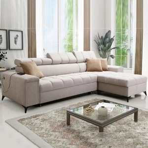 Ecksofa mit Schlaffunktion Bolmso beige rechtes Ecksofa mit zwei Bettkästen praktische Schublade in der Seite des Möbels