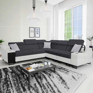 Ecksofa mit Schlaffunktion Alcamo III graphit / weiß rechts Funktions-Ecksofa mit einer Schublade in der Seite zwei Behälter für Bettzeug